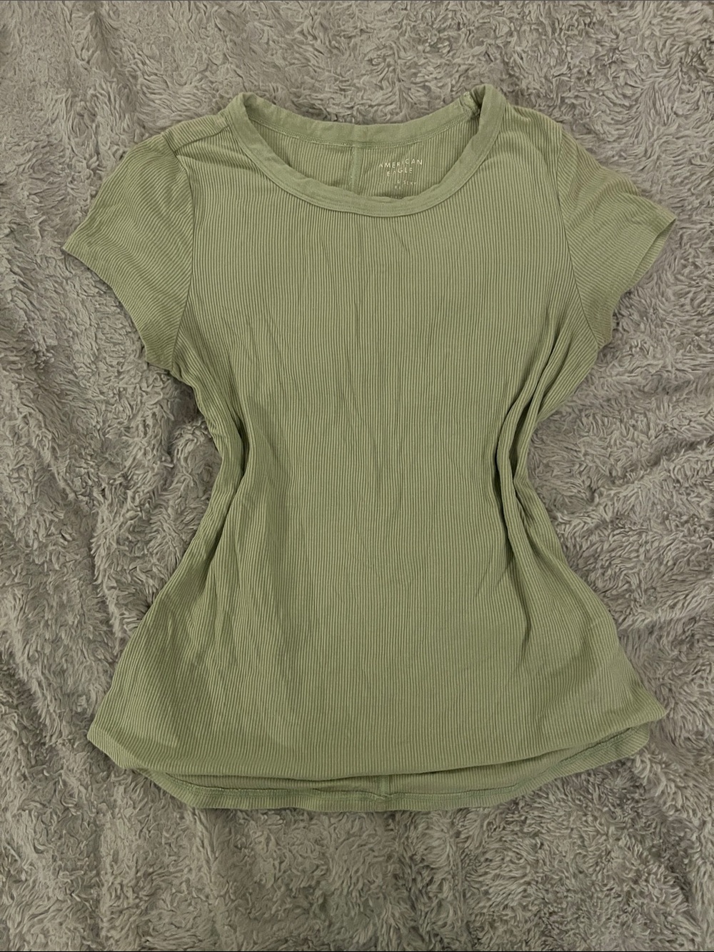 American Eagle Outfitters Light Olive Ribbed Short Sleeve Tee